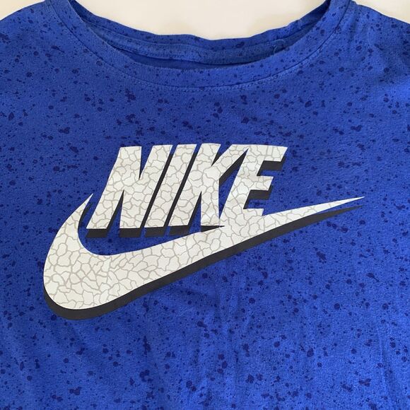 Nike Shirt Men XL Blue Paint Splatter Spell Out Big Logo Crewneck Athletic Tee - Picture 3 of 6